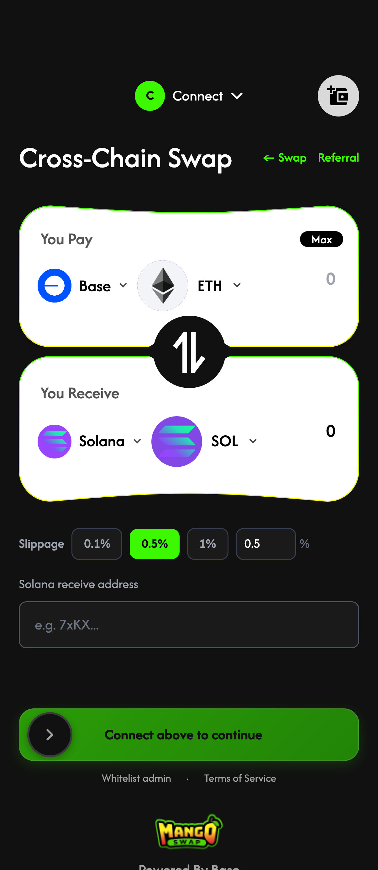 Cross-chain swap screen